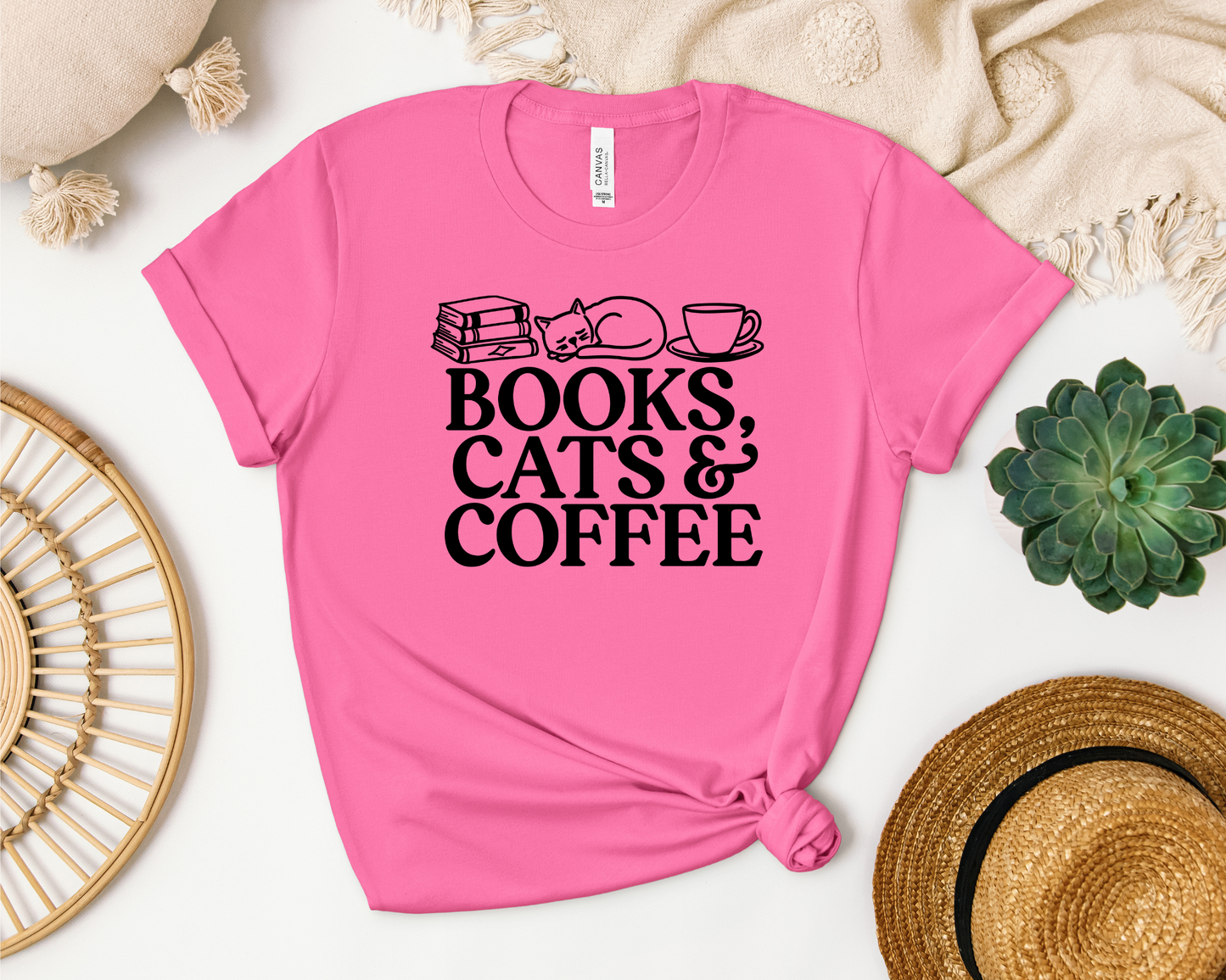 Book, Cats and Coffee T-shirt - Thespicyromancebookclub LLC