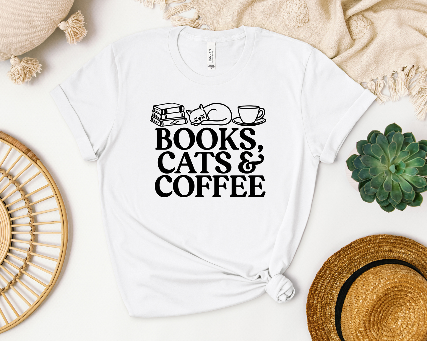 Book, Cats and Coffee T-shirt - Thespicyromancebookclub LLC