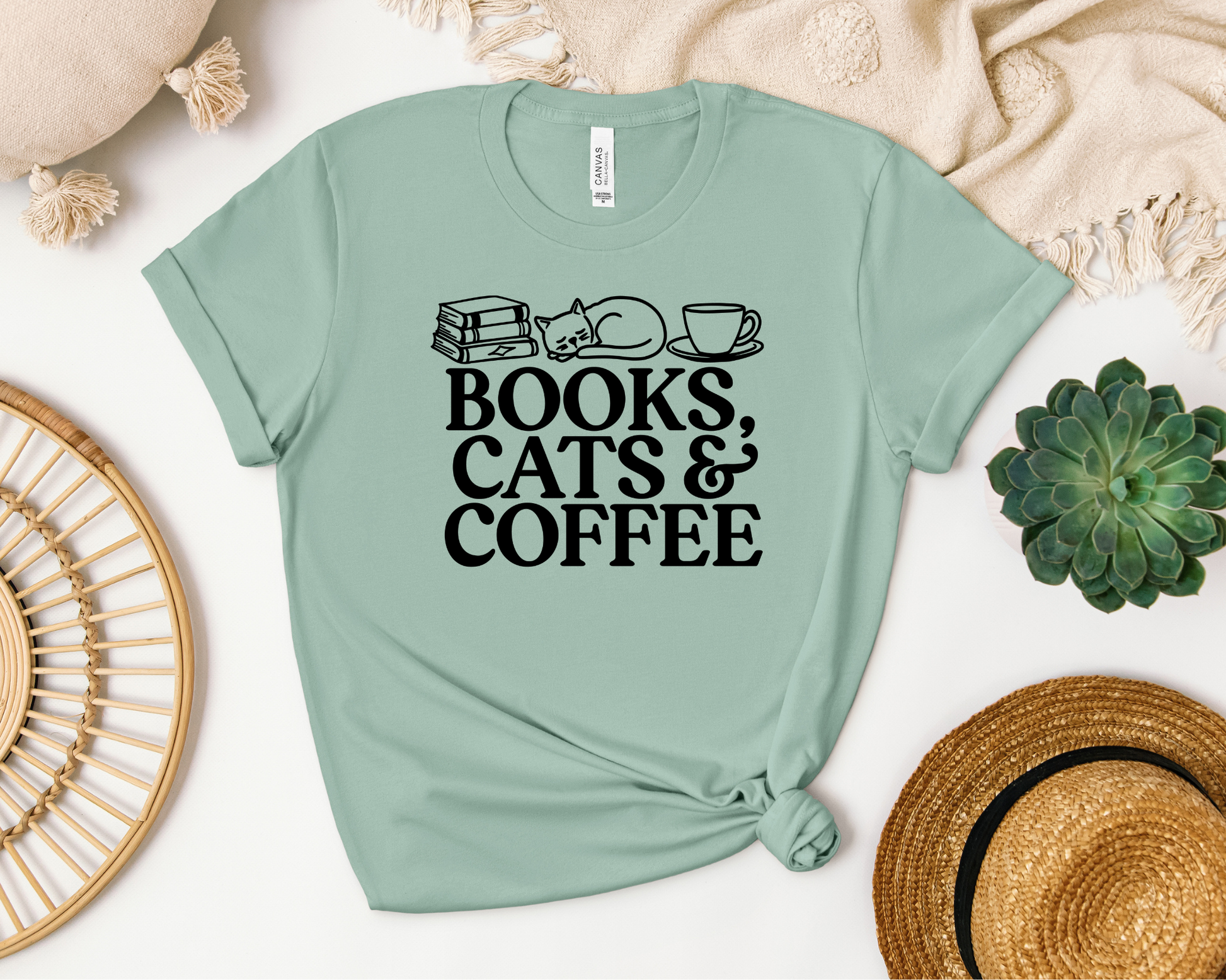 Book, Cats and Coffee T-shirt - Thespicyromancebookclub LLC