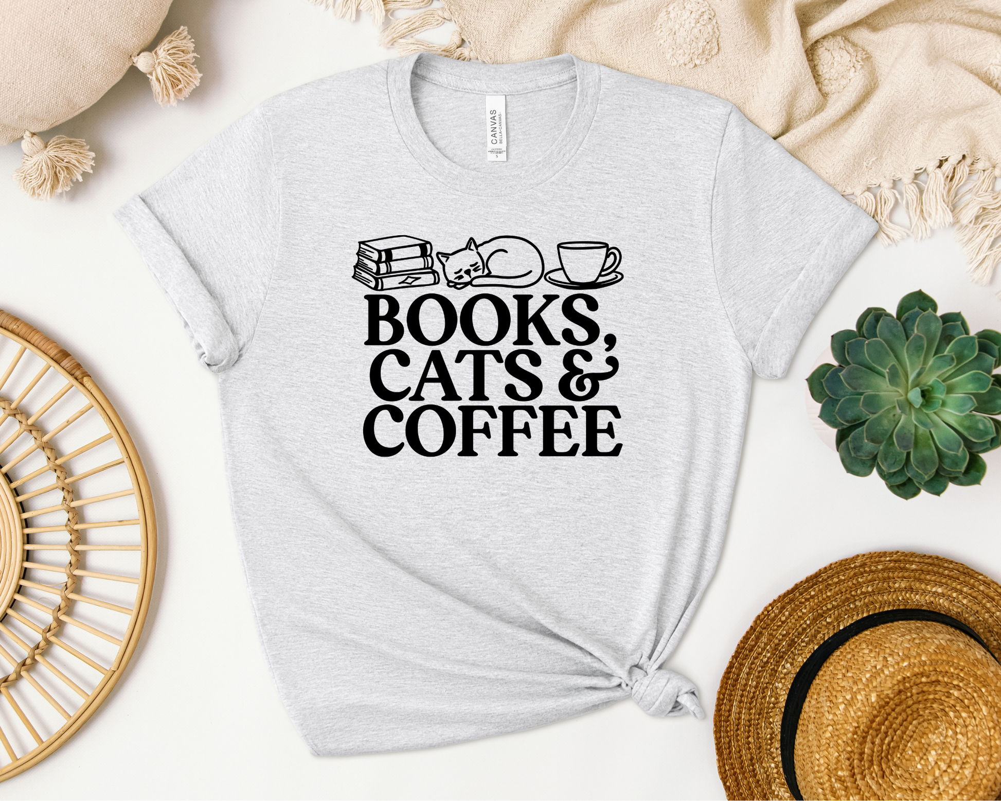 Book, Cats and Coffee T-shirt - Thespicyromancebookclub LLC