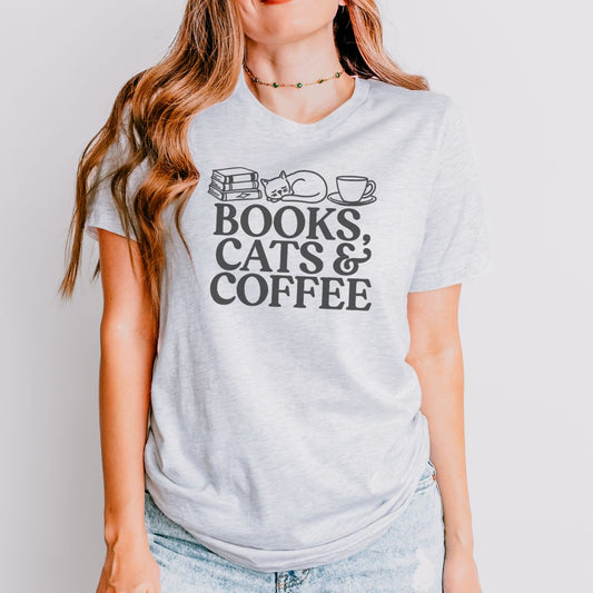 Book, Cats and Coffee T-shirt