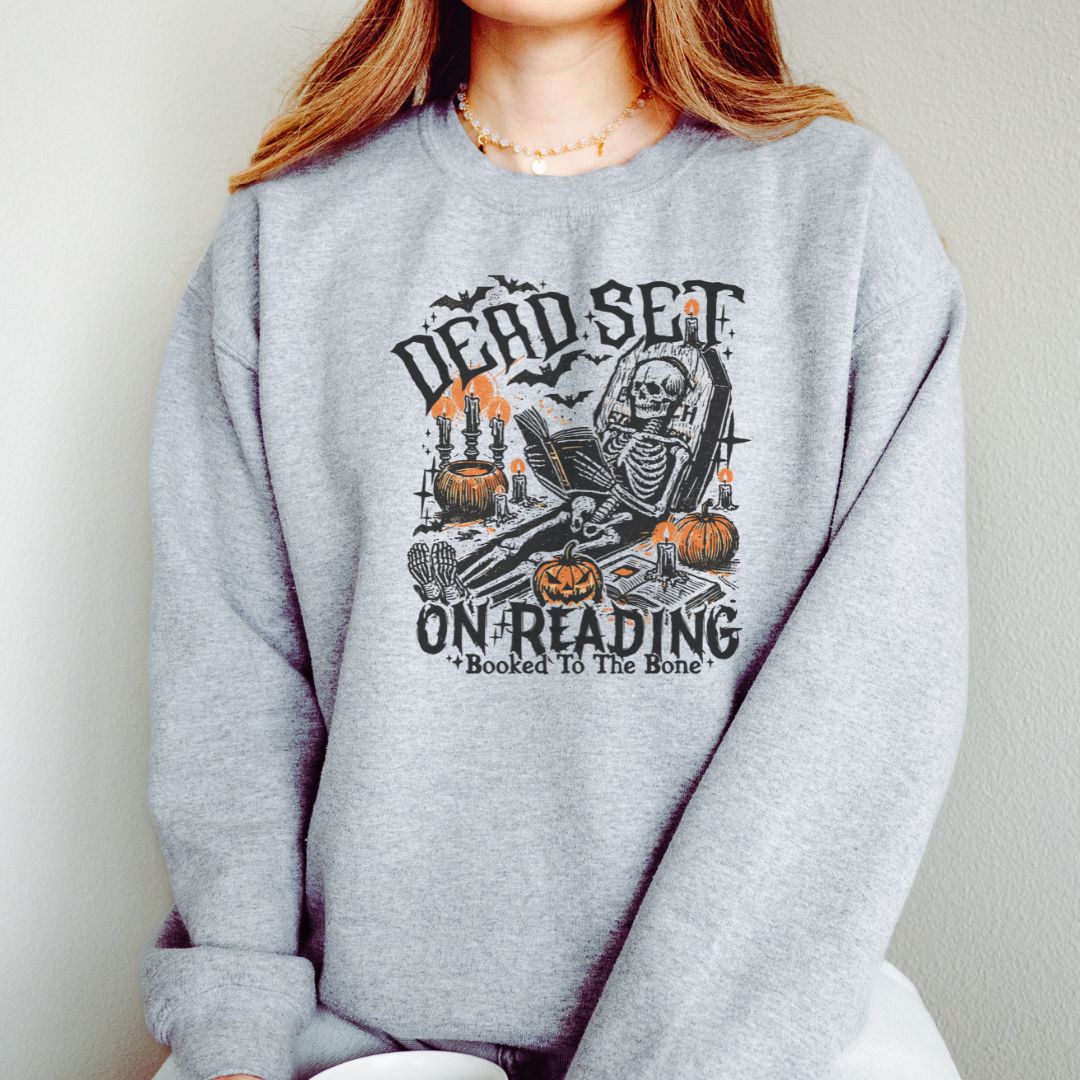 Dead Set On Reading Crewneck Sweatshirt - Thespicyromancebookclub LLC