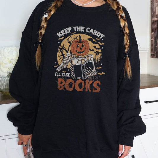 Keep The Candy Ill Take The Books Sweatshirt - Thespicyromancebookclub LLC