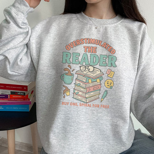The Overwhelmed Reader Crewneck Sweatshirt - Thespicyromancebookclub LLC