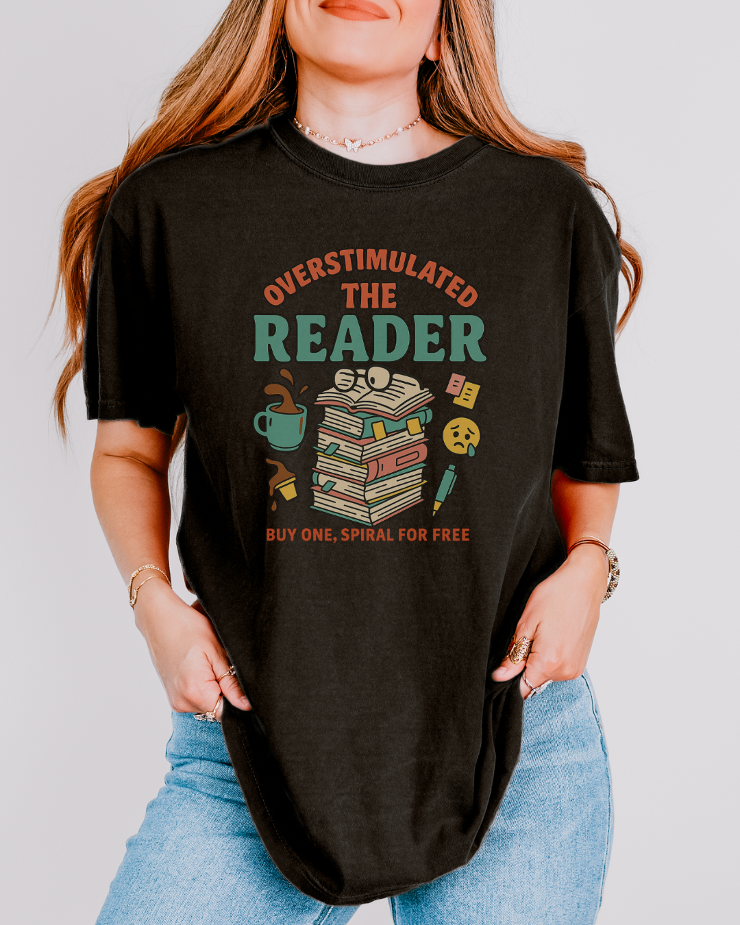 The Overwhelmed Reader T-shirt - Thespicyromancebookclub LLC