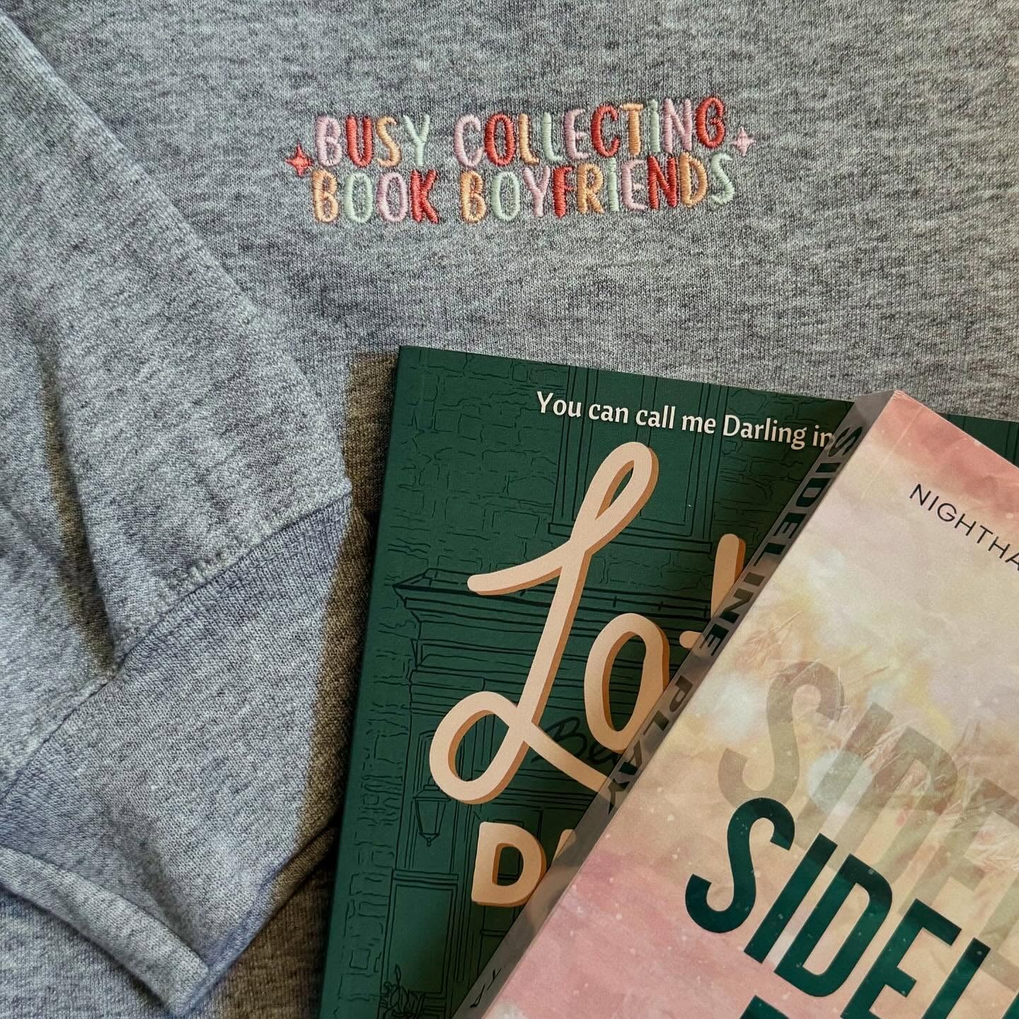 Busy Collecting Book Boyfriends Embroidered Sweatshirt