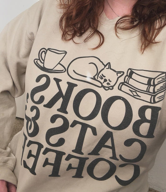 Books,Cats and Coffee Sweatshirt - Thespicyromancebookclub LLC