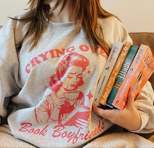 Crying over book boyfriends sweatshirt - Thespicyromancebookclub LLC