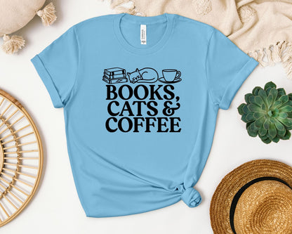 Book, Cats and Coffee T-shirt