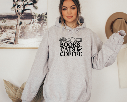Books, Cats and Coffee Hoodie - Thespicyromancebookclub LLC
