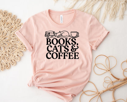 Book, Cats and Coffee T-shirt