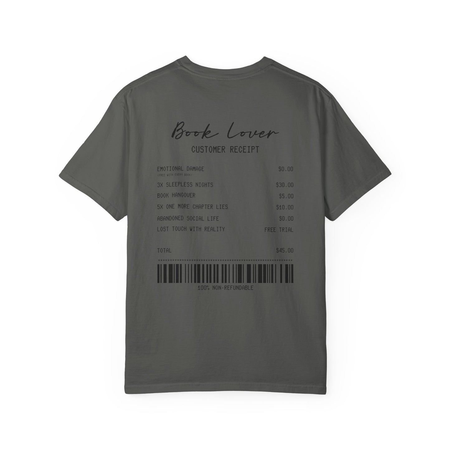 Book Lover T-Shirt — Receipt Print "Book Lover" Back Design
