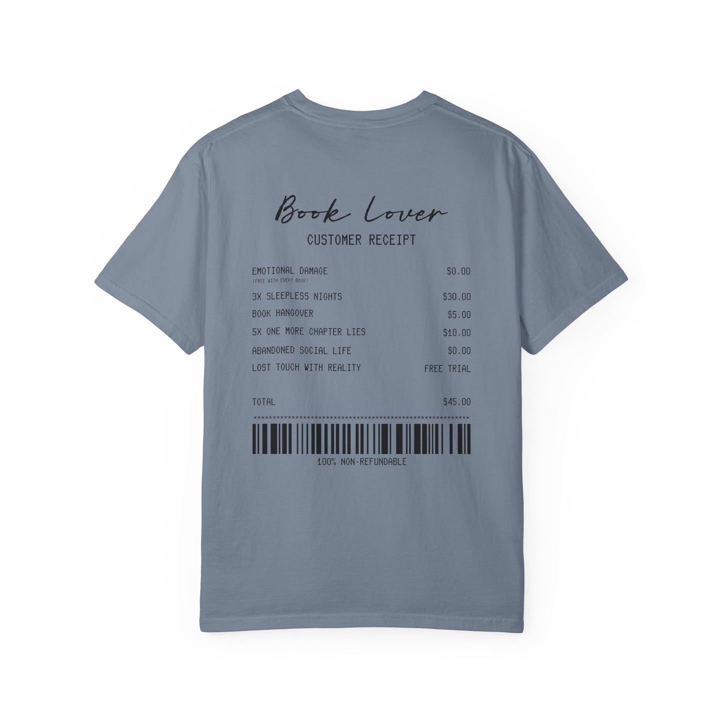 Book Lover T-Shirt — Receipt Print "Book Lover" Back Design