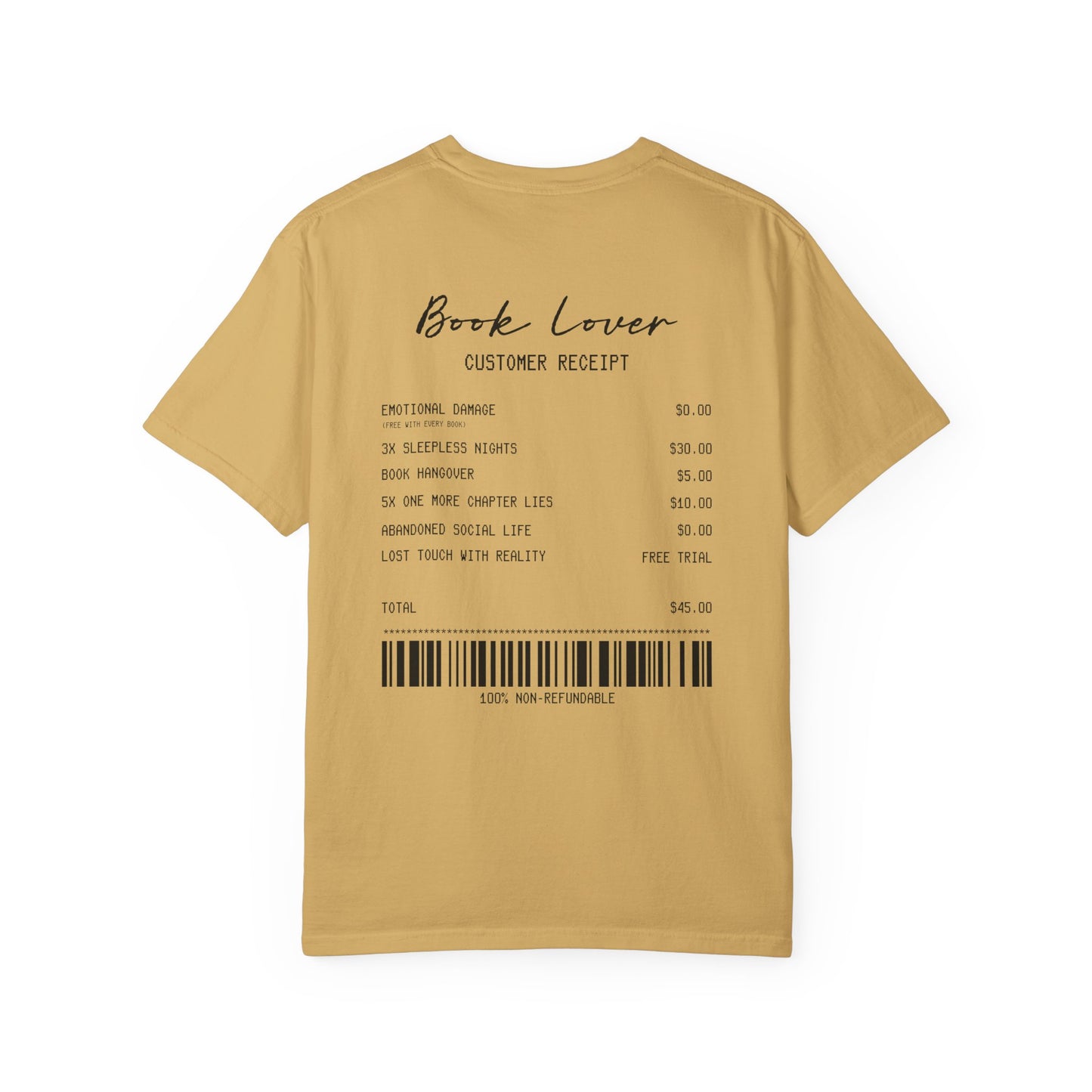 Book Lover T-Shirt — Receipt Print "Book Lover" Back Design