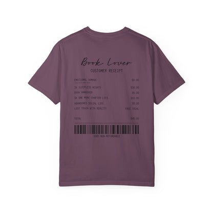 Book Lover T-Shirt — Receipt Print "Book Lover" Back Design
