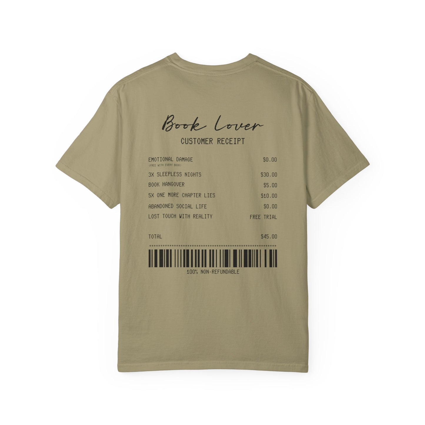 Book Lover T-Shirt — Receipt Print "Book Lover" Back Design