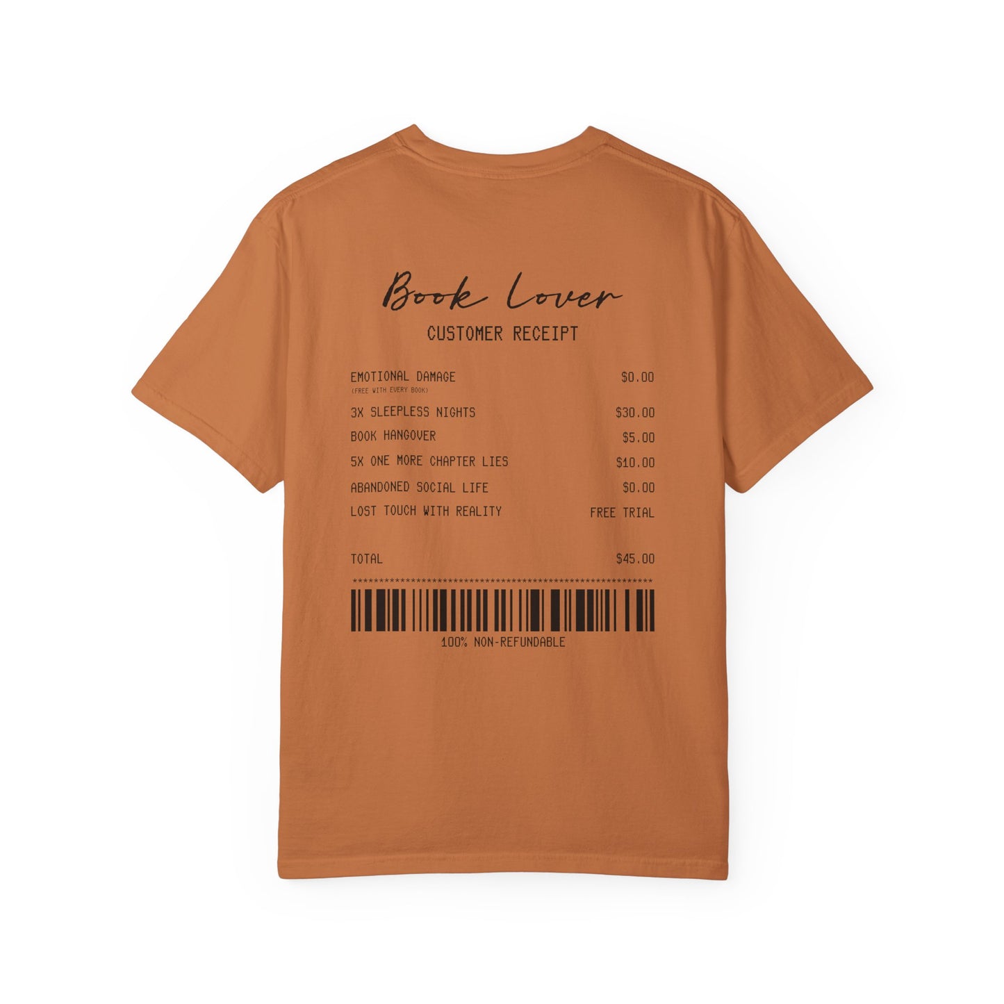 Book Lover T-Shirt — Receipt Print "Book Lover" Back Design