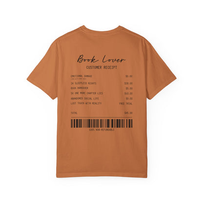 Book Lover T-Shirt — Receipt Print "Book Lover" Back Design