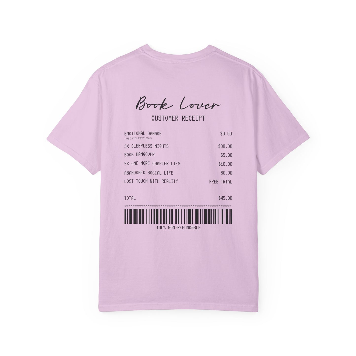 Book Lover T-Shirt — Receipt Print "Book Lover" Back Design
