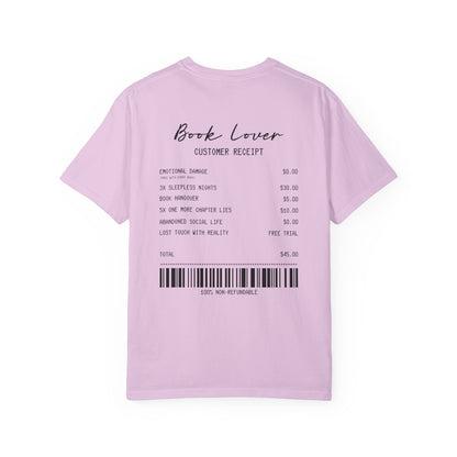 Book Lover T-Shirt — Receipt Print "Book Lover" Back Design