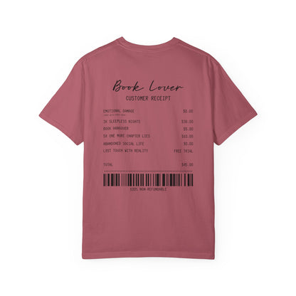 Book Lover T-Shirt — Receipt Print "Book Lover" Back Design