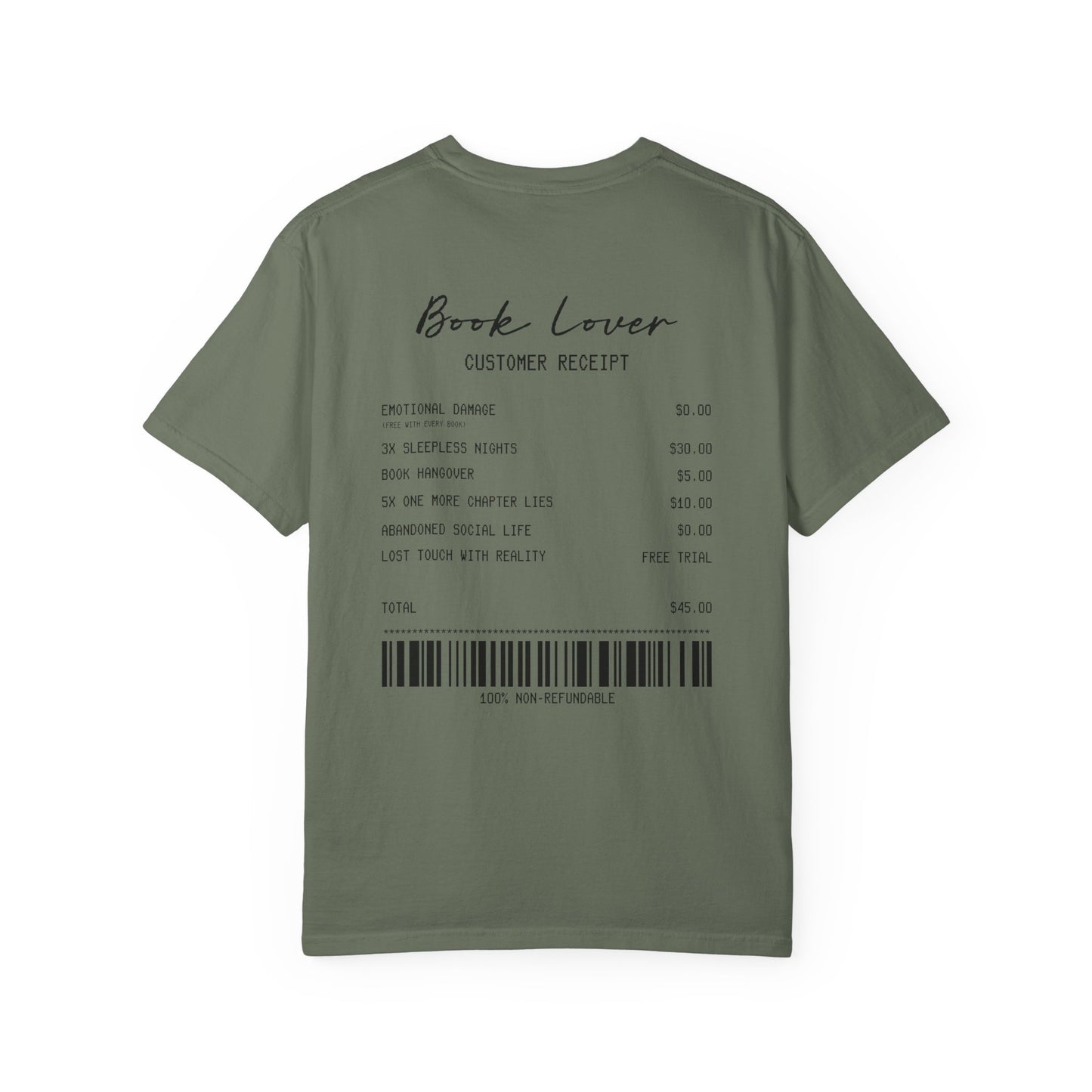 Book Lover T-Shirt — Receipt Print "Book Lover" Back Design