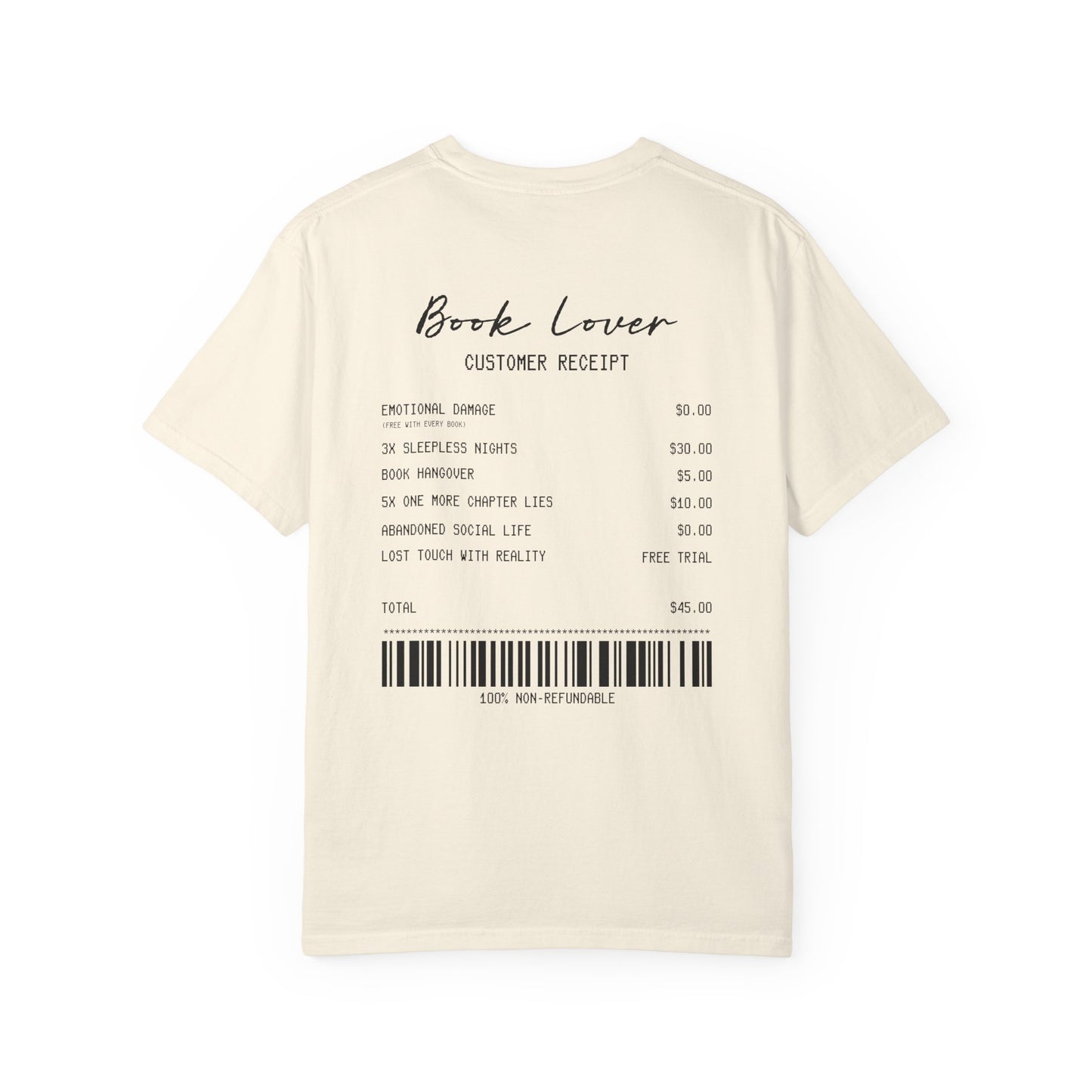 Book Lover T-Shirt — Receipt Print "Book Lover" Back Design